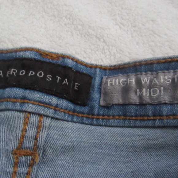 Aeropostale High Waisted Midi Blue Jean Shorts  Size 0  USED - Picture 2 of 6